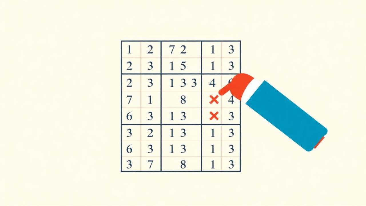 Sudoku-Gitter mit rot markierten Fehlern und Radiergummi