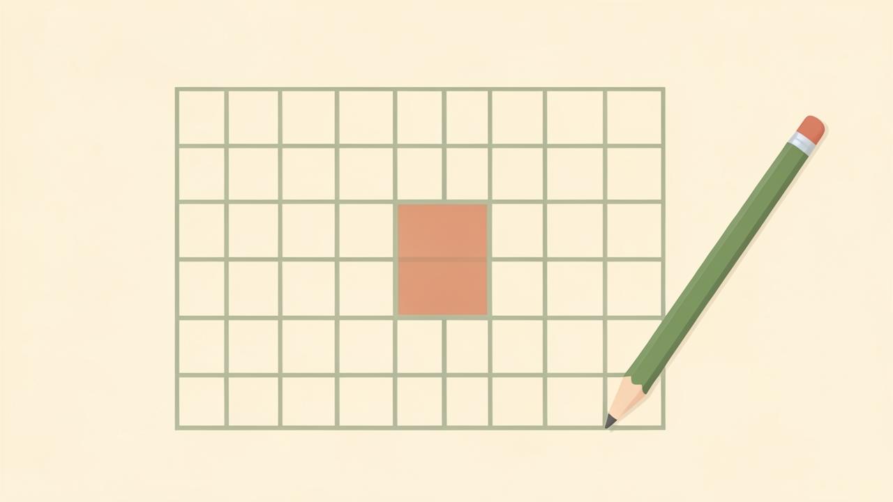 Leeres Sudoku-Raster mit einem markierten Feld und einem Bleistift daneben