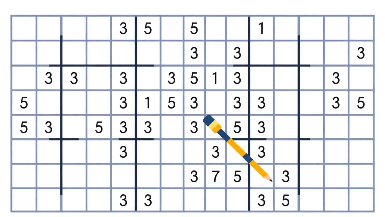 Sudoku-Gitter mit hervorgehobenen Lösungstechniken und Bleistift